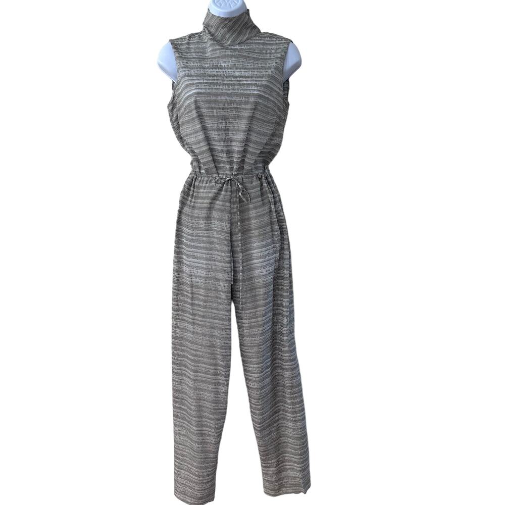 VTG MAG 2 Piece Set Blouse and Pants 100% Silk Cowl Neck Gray Stripes Size 4